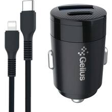 Автомобільний зарядний пристрій Gelius Inch Twix USB+Type-C 30 Вт + кабель Type-C-Lightining Black (00000092307)