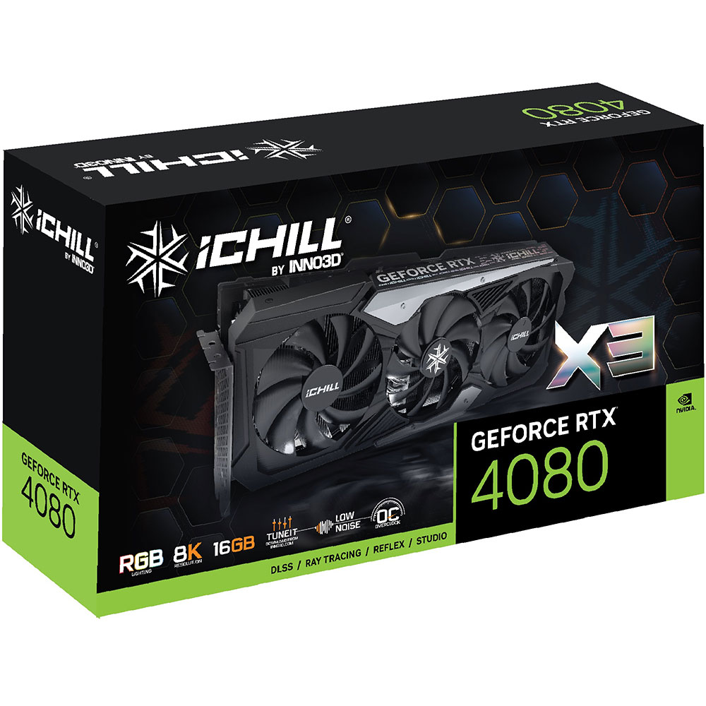 Фото Видеокарта INNO3D GeForce RTX 4080 16GB GDDR6X ICHILL X3 (C40803-166XX-187049H)