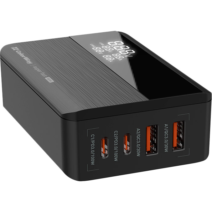 Сетевое зарядное устройство COLORWAY Power Delivery GaN 100W Black (CW-CHS041PD-BK) Сетевое зарядное устройство COLORWAY Power Delivery GaN 100W Black (CW-CHS041PD-BK)