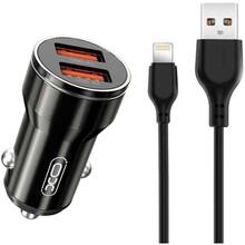 Автомобильное зарядное устройство + кабель Lightning XO CC48 Smart Metal 2 USB 2.4 A Black (XO-CC48i-BK)