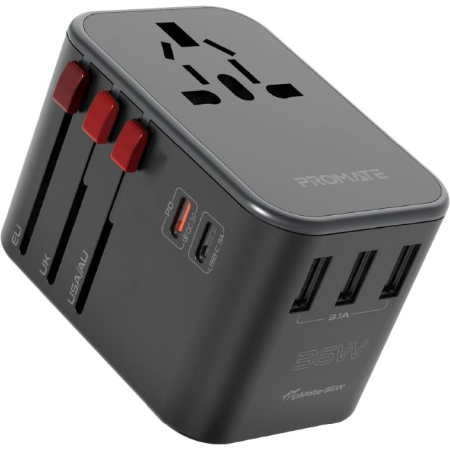 Сетевое зарядное устройство PROMATE TripMate-36W EU/US/UK/AU (tripmate-36w.black)