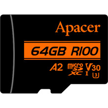 Карта памяти APACER 64GB MicroSDXC UHS-I/U3 Class 10 + SD адаптер (AP64GMCSX10U8-R)