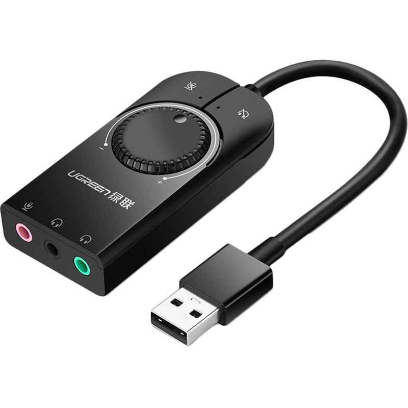 Звуковая карта UGREEN CM129 USB AUX jack TRS(Mic + Ear) SSS1629 Black (40964)