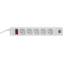 Удлинитель PROLOGIX 5 розеток + 2xUSB 1.8м 14А 3х0.75мм2 White (PRS-075P5CUSB-18W)