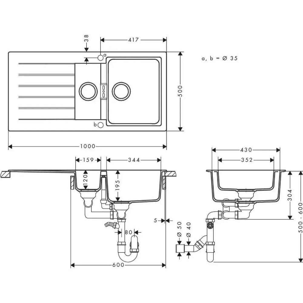 Мийка HANSGROHE S52 S520-F480 (43357290) Спосіб монтажу врізний