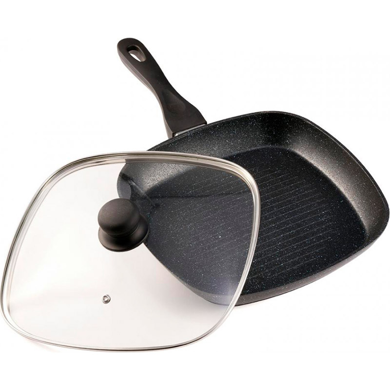 Сковорода-гриль із кришкою HEINNER Black Sand 28x28 см Black (HR-BET-ROCA28G)