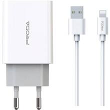 Зарядний пристрій PRODA PD-A28i 2хUSB 2.4A + USB Ligthtning кабель 1 м White (PD-A28i-WH)