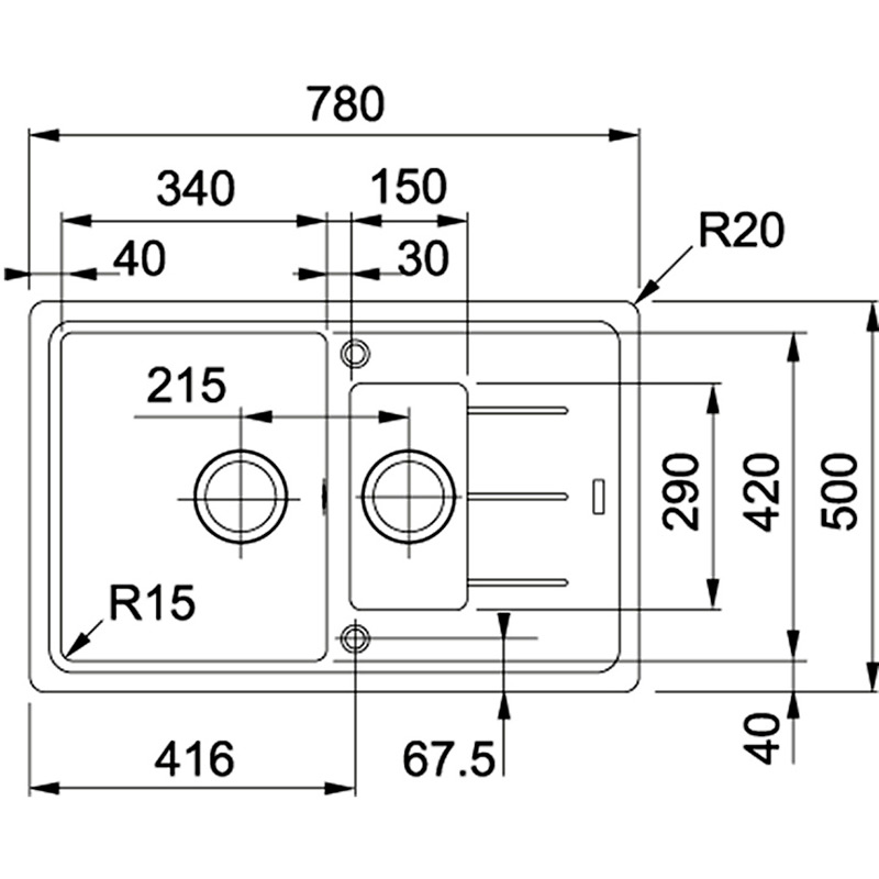 Мойка FRANKE Basis 780 х 500 х 200 мм BFG 651-78 Grey (114.0565.111) Способ монтажа врезной