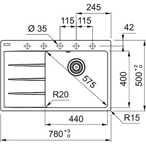 Миття FRANKE Centro 780 х 500 х 200 мм CNG 611-78 TL (114.0630.479) Спосіб монтажу врізний