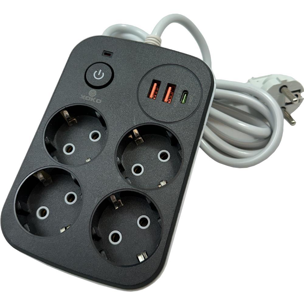 Сетевой фильтр XOKO SP-4-2-1 4 розетки 3 USB 2м Black (XK-SP-4-2-1-BK)