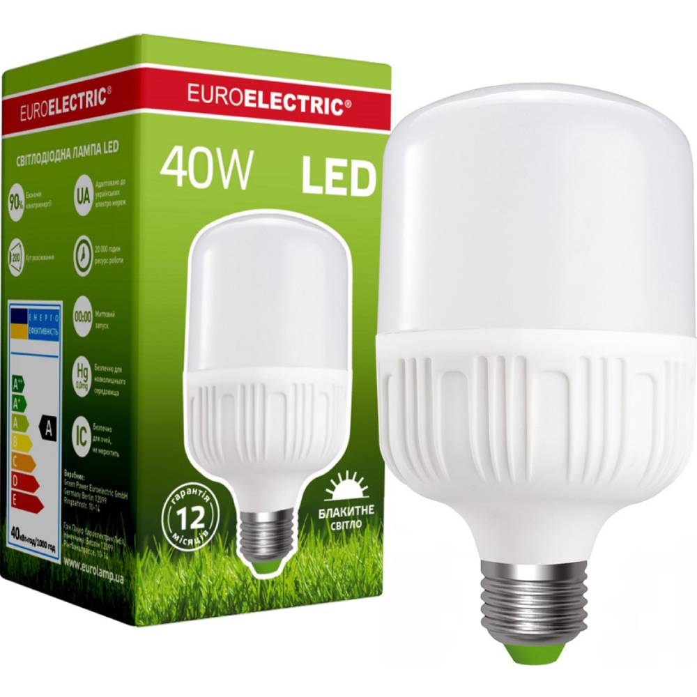 Лампочка EUROELECTRIC LED Plastic 40W E27 6500K (LED-HP-40276(P)) Тип светодиодная (LED)