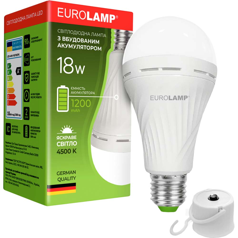 Photos - Light Bulb Eurolamp Світлодіодна лампа з акумулятором  A90 18W 4500K 220V E27 з утриму 
