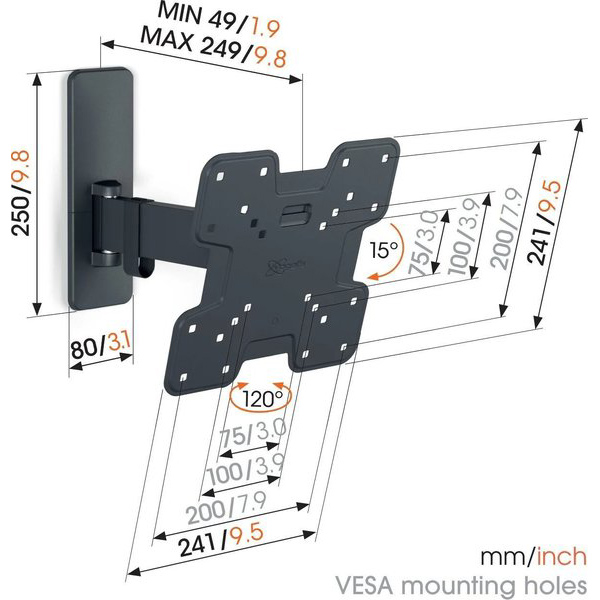 Кронштейн Vogels TVM 1223 Black (1812230) Конструкція 2 ступеня свободи