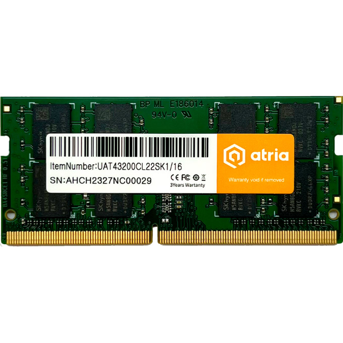 Модуль памяти ATRIA 16Gb DDR4 3200MHz SO-DIMM (UAT43200CL22SK1/16)