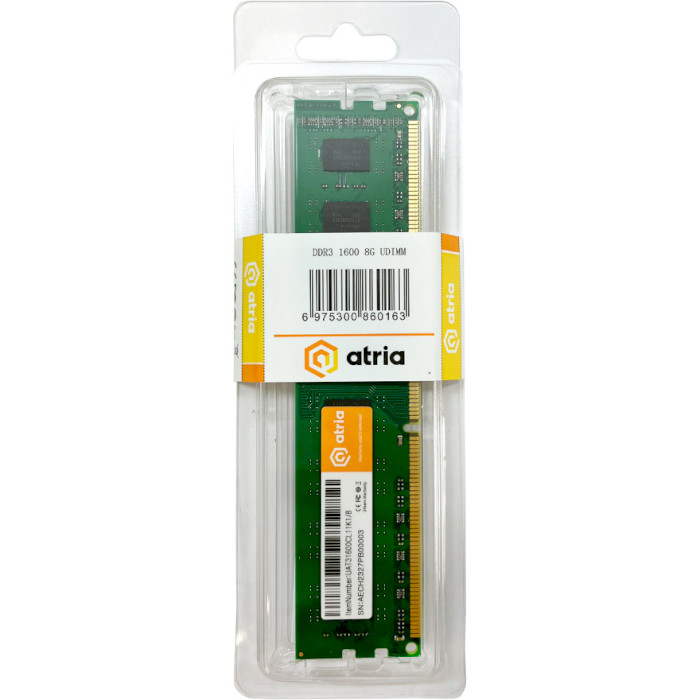 Модуль пам'яті ATRIA 8Gb DDR3 1600MHz (UAT31600CL11K1/8) Тип DDR3