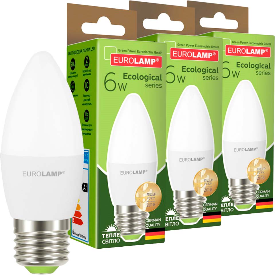 Светодиодная лампа EUROLAMP CL-6W-E27-3000K 3 шт (LED-CL-06273(P)(3))