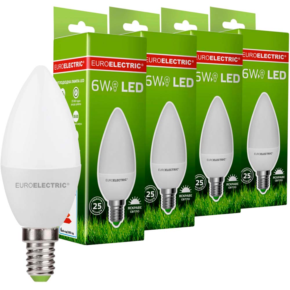 Светодиодная лампа EUROELECTRIC CL-6W-E14-4000K 4 шт (LED-CL-06144(EE)(4))