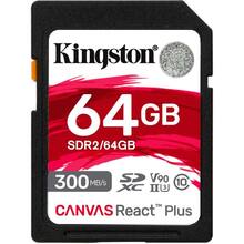 Карта памяти Kingston SDXC 64GB Canvas React Plus Class 10 UHS-II U3 V90 (SDR2/64GB)