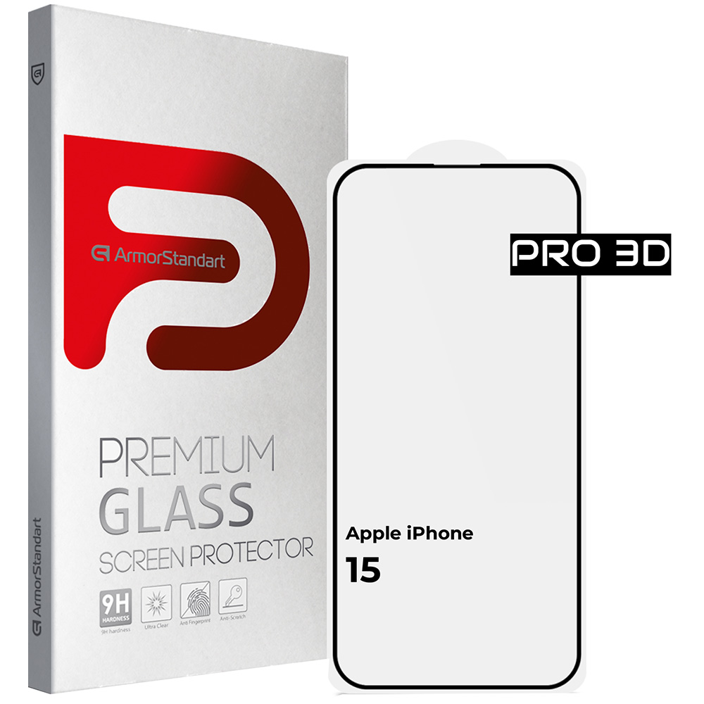 Защитное стекло ARMORSTANDART Pro 3D для Apple iPhone 15 Black (ARM68217)