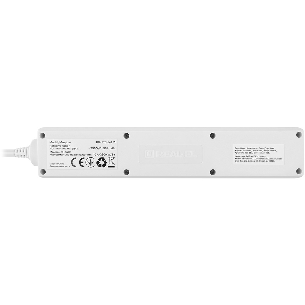 Мережевий фільтр REAL EL RS-Protect M 5 розеток 1.8м 10А White (EL122300025) Максимальна сила струму 10