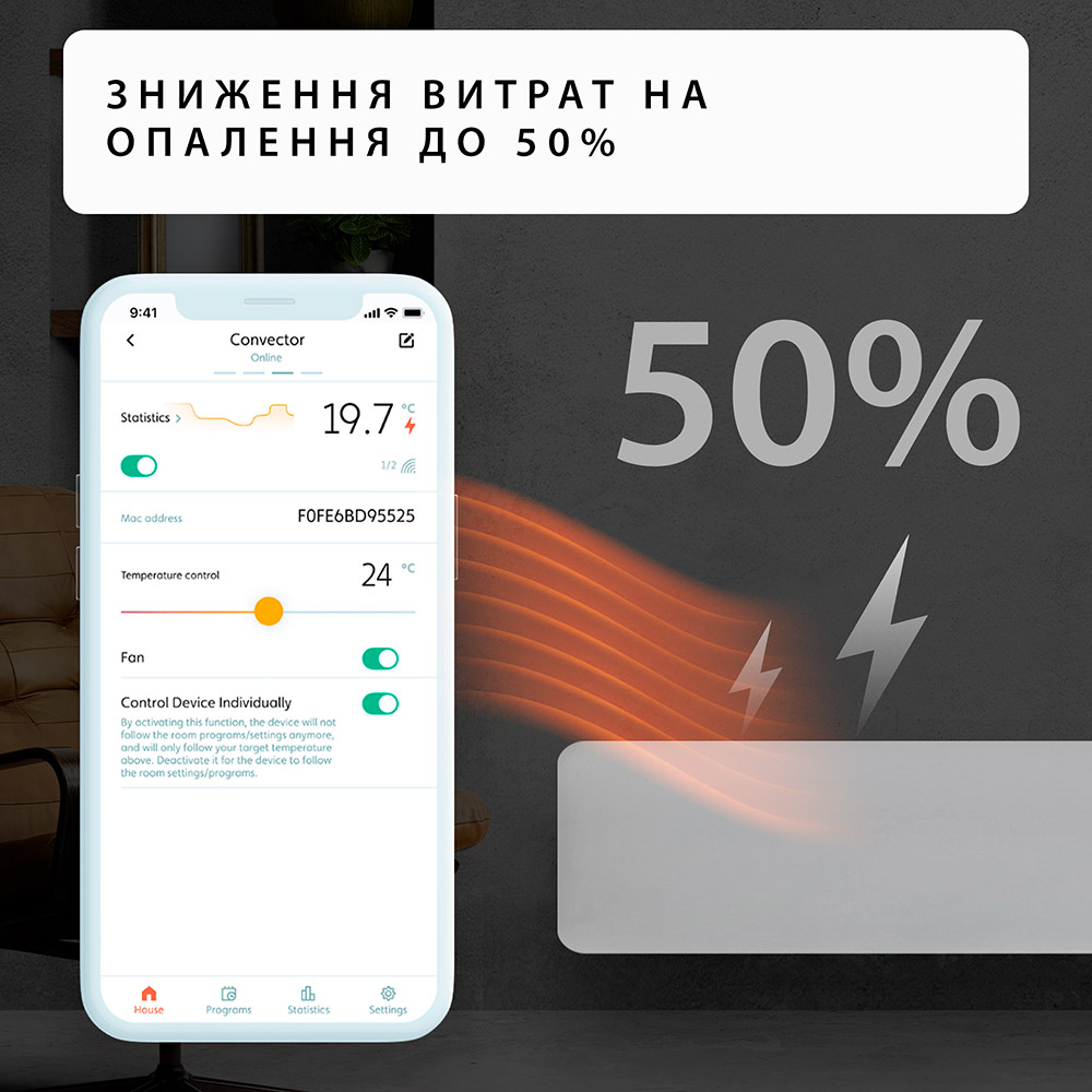 Зображення Панельний обігрівач MILL 1200W WiFi PA1200WIFI3