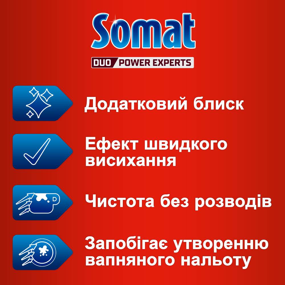 Ополіскувач SOMAT Потрійна дія 750 мл (9000100344098) Сумісна техніка посудомийні машини