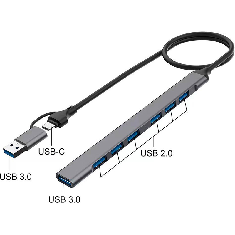 USB-хаб XOKO AC-700m USB/Type-C 3.0 Grey (XK-AC-700m-SL) Тип USB-хаб