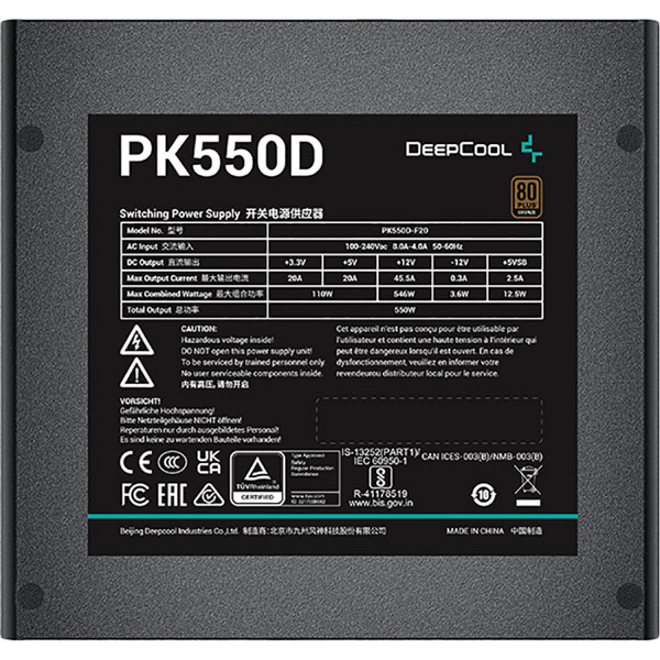 Блок питания DEEPCOOL PK550D 550W (R-PK550D-FA0B-EU) Форм-фактор ATX