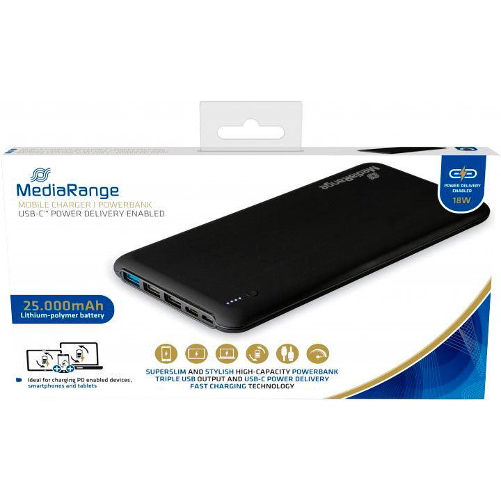 Powerbank MEDIARANGE 25000mAh Black (MR754) Торговая марка MEDIARANGE