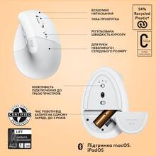 Миша Logitech Lift для Mac Vertical Ergonomic Mouse Off White (910-006477)