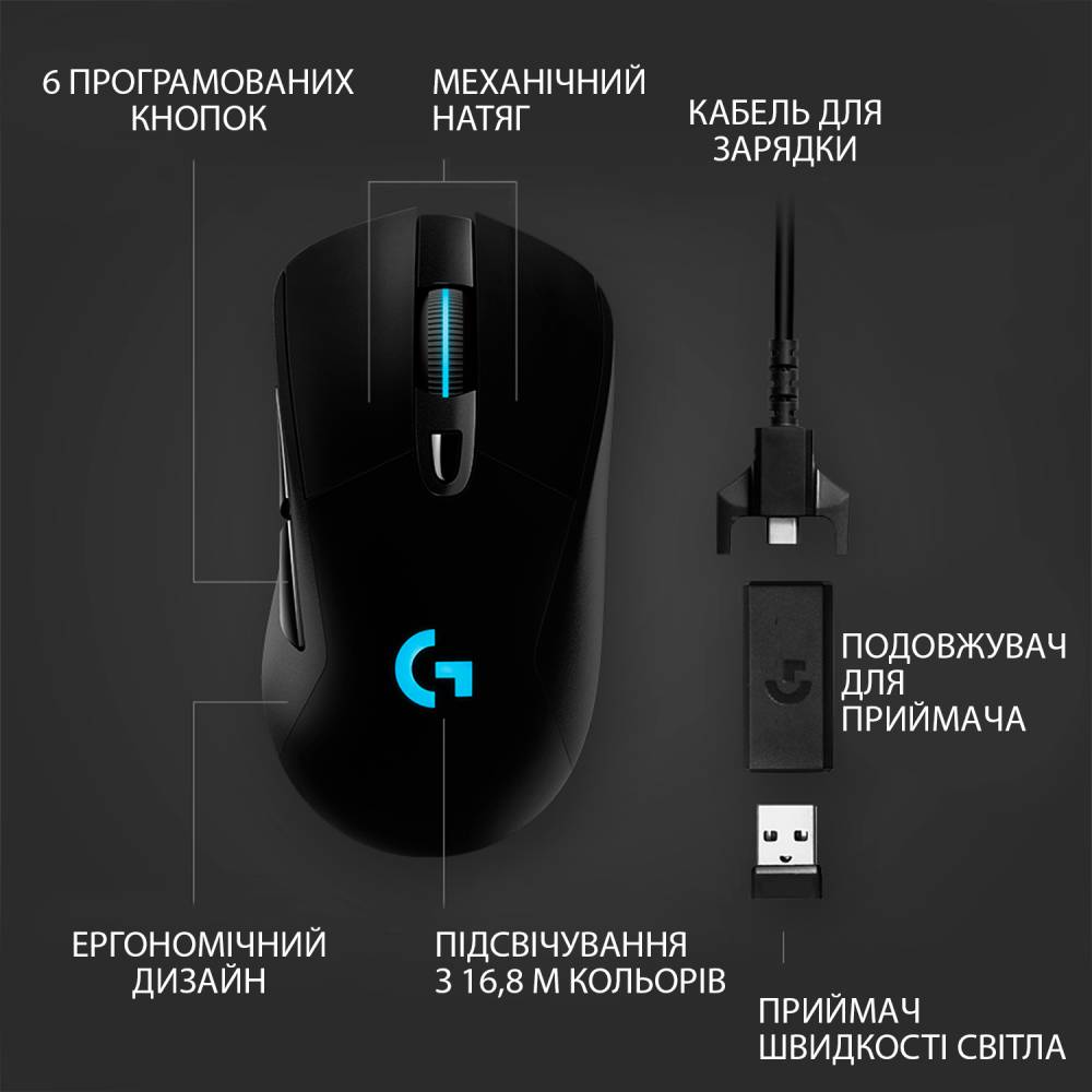 Фото Мышь Logitech G703 Hero 16K Lightspeed Gaming Mouse Black (910-005640)