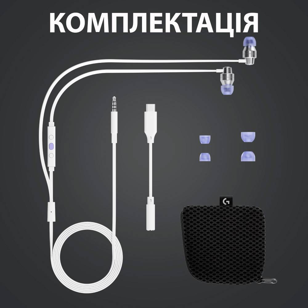 Зображення Гарнітура Logitech G333 Gaming Earphones White (981-000930)