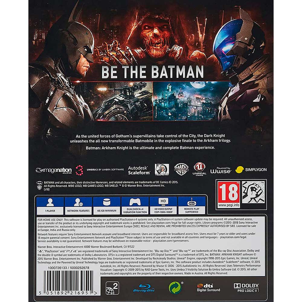 Игра Batman: Arkham Knight (PlayStation Hits) для Sony PLAYSTATION 4 (PS4)  - в интернет-магазине Фокстрот: цены, отзывы, характеристики | купить в  Киеве, Харькове, Днепропетровске, Одессе - Украина