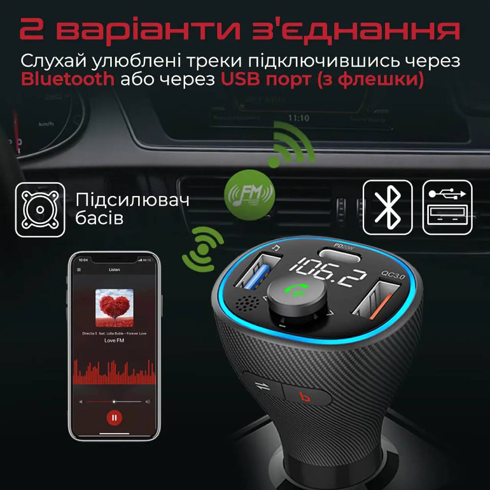 FM-трансмиттер PROMATE PowerTune-38W Black (powertune-38w.black) Защита от короткого замыкания True