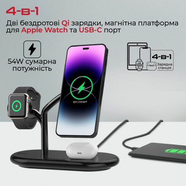 Бездротовий зарядний пристрій PROMATE Synergy Black (synergy.black) Тип бездротовий зарядний пристрій