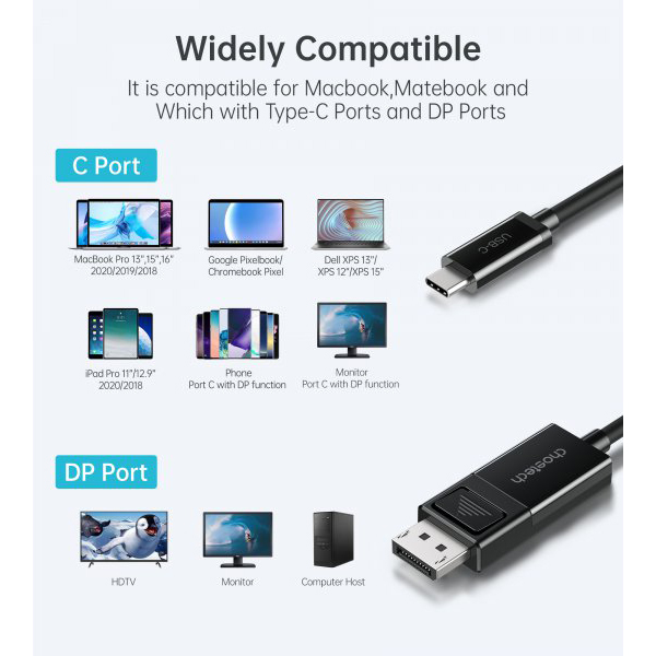 Фото Кабель CHOETECH USB-C - DisplayPort (XCP-1803-BK)