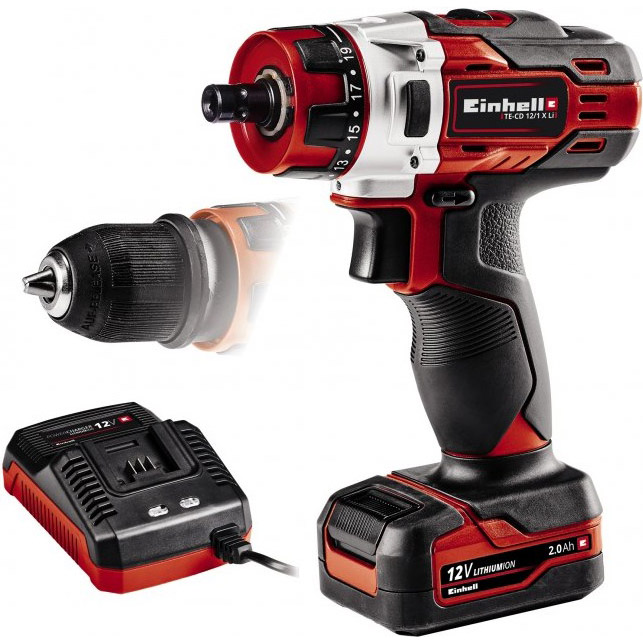 Шуруповерт EINHELL TE-CD 12/1 3X-Li 1x2,0 Ah (4513595) Тип живлення акумулятор