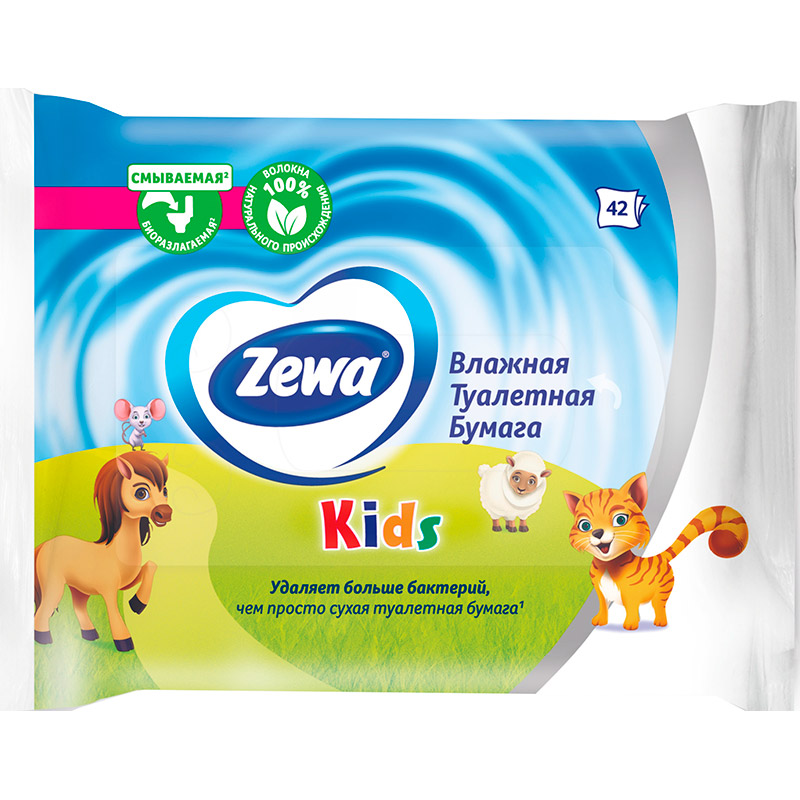 Туалетная бумага влажная Zewa Kids 42 шт (7322540796551) Вид туалетная бумага