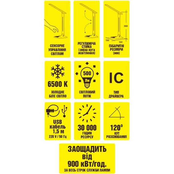 Настольная лампа Works WD1096 9W (125729) Тип выключателя сенсор