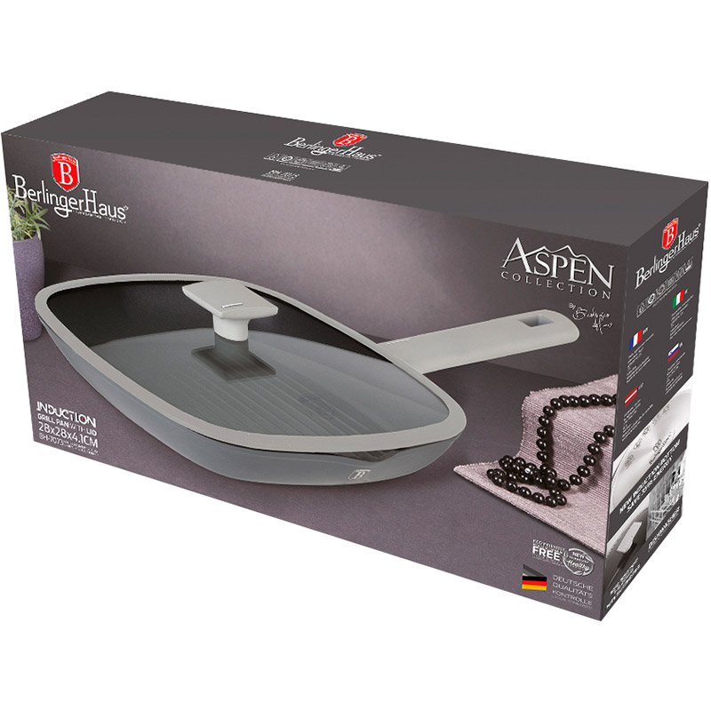 Сковорода-гриль з кришкою BERLINGER HAUS Aspen 28х28 см Grey (BH-7073) Висота борту 4.1