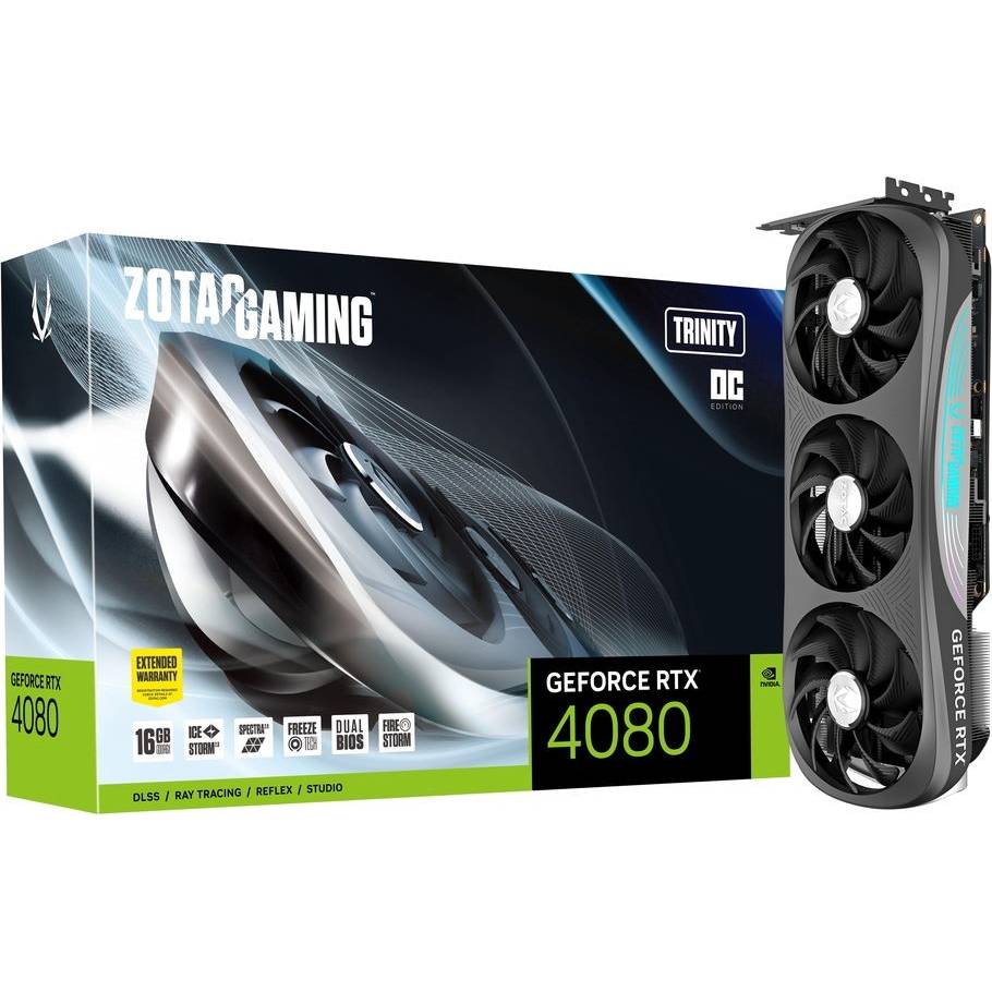 Внешний вид Видеокарта ZOTAC GeForce RTX4080 Trinity OC 16GB 256Bit 2520/22400MHz (ZT-D40810J-10P)