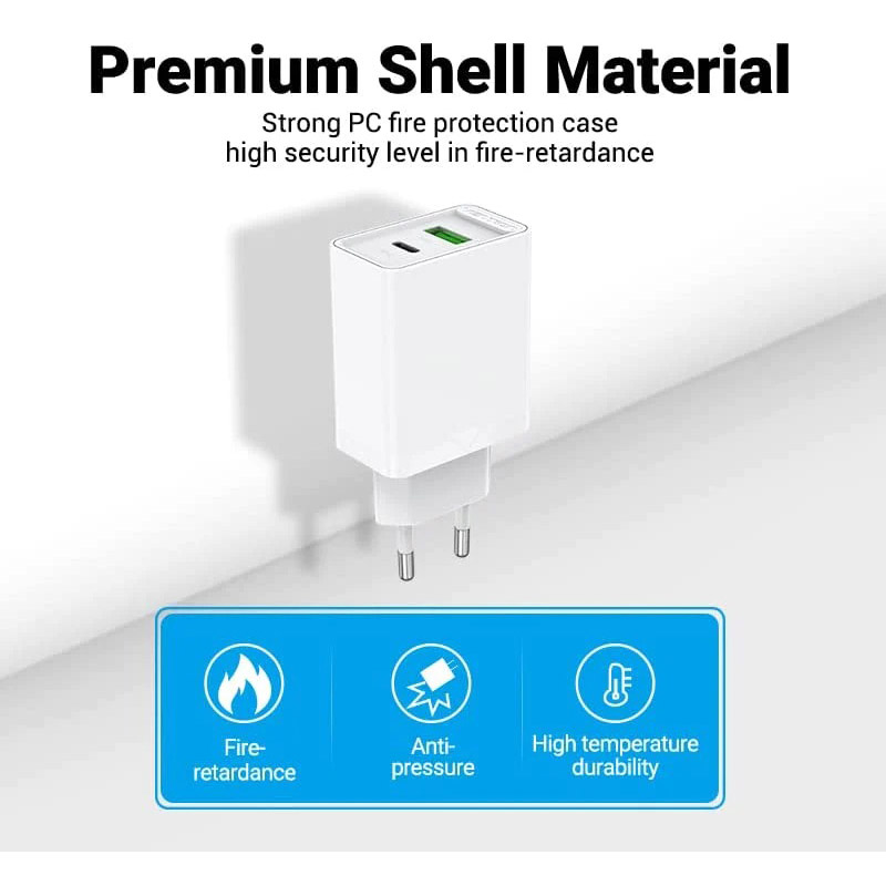 Зарядний пристрій VENTION USB Type C + QC4.0 (18-20W) White (FBBW0-EU-1) Тип мережевий зарядний пристрій