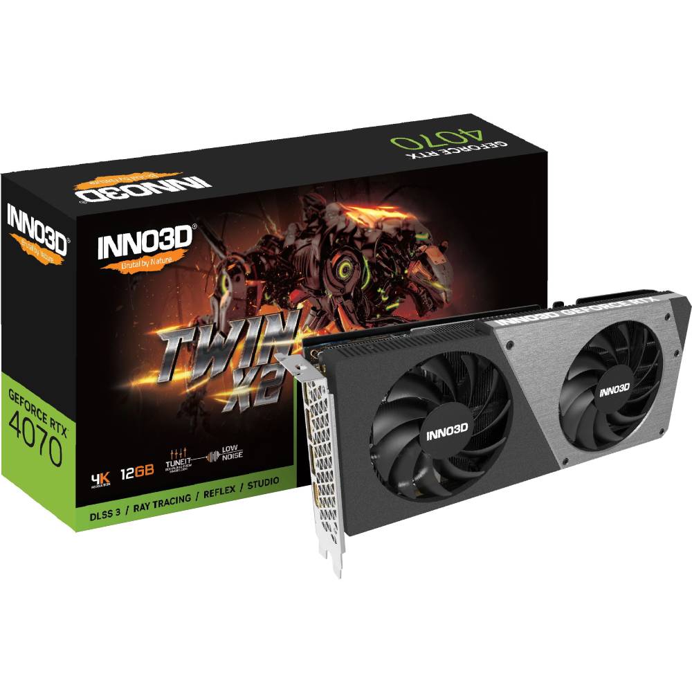 Відеокарта INNO3D GeForce RTX4070 Twin X2 12Gb 192bit 2475/21000МГц (N40702-126X-185252N) Виробник чіпу nVidia