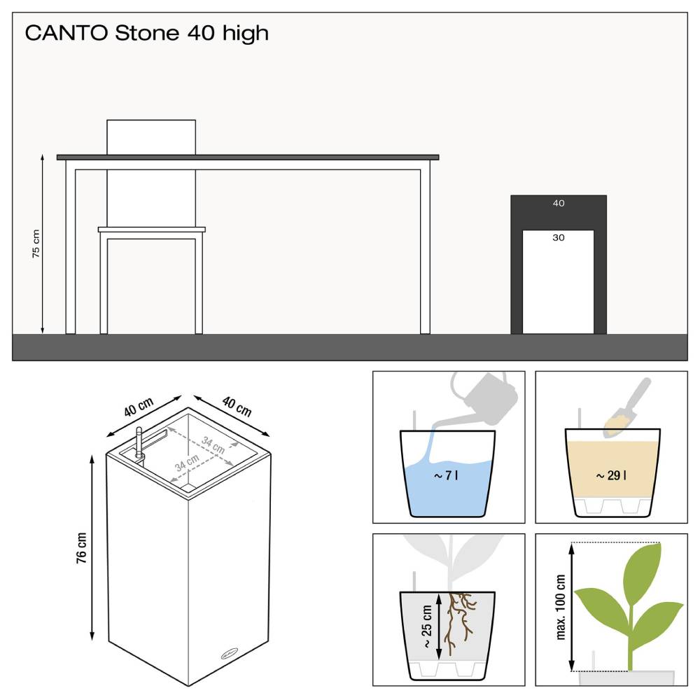 Вазон LECHUZA Canto Stone High 40 grey (13620) Матеріал пластик