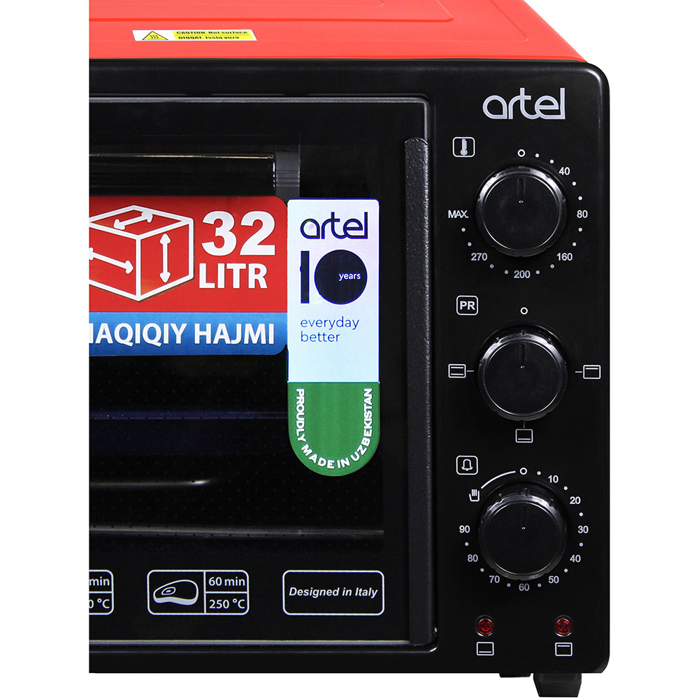 Електропіч ARTEL MD 3216 L Black Red Максимальна температура нагріву 300