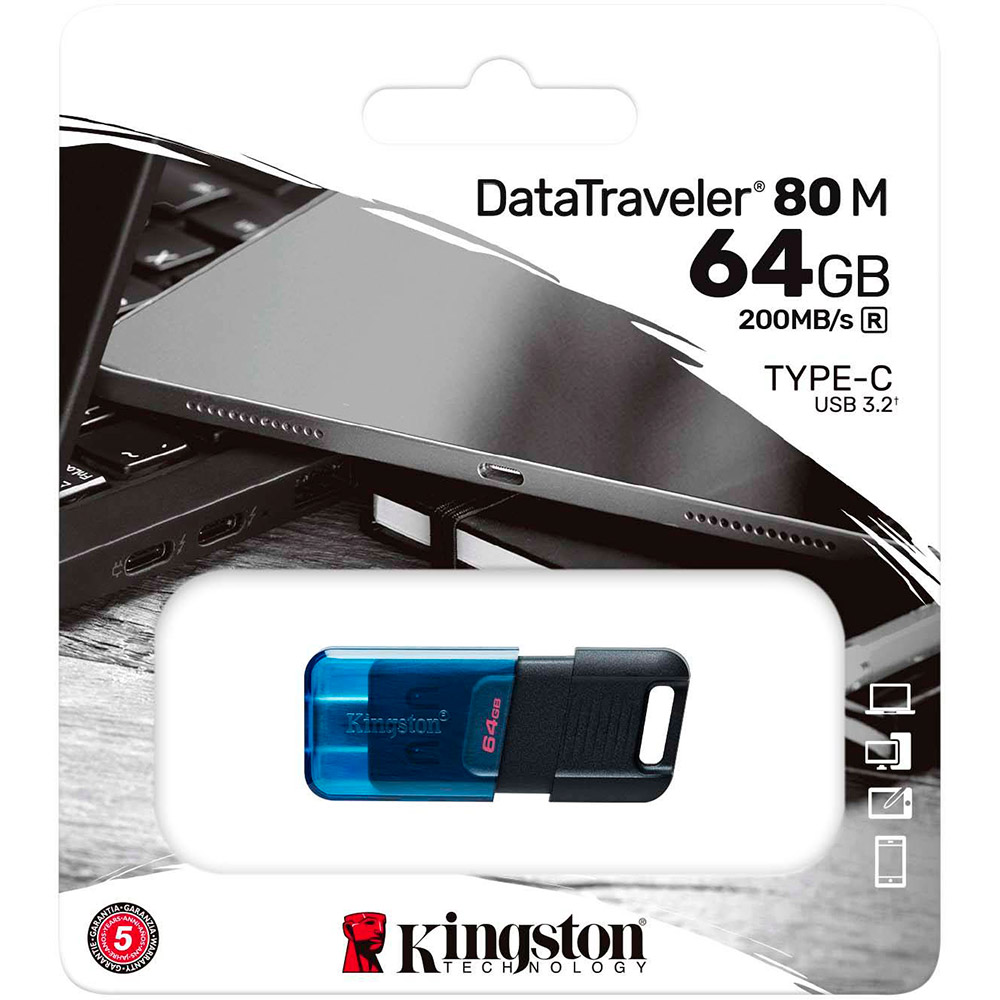 Флеш-драйв KINGSTON DT80M 64GB USB-C 3.2 (DT80M/64GB) Матеріал корпуса пластик