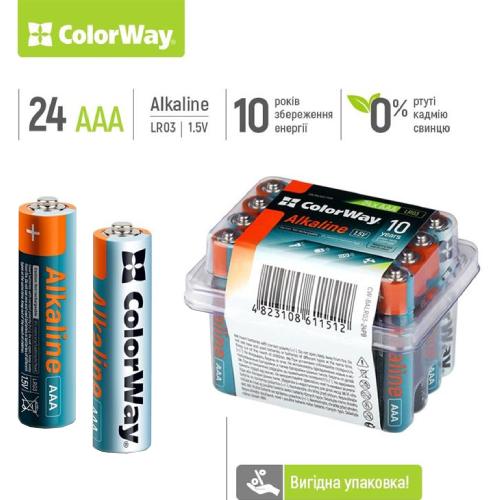 Батарейки COLORWAY Alkaline Power AAA Plactic Box 24 шт (CW-BALR03-24PB) Електрохімічна система лужна (L)