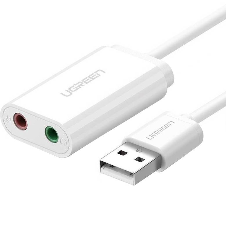 Звуковая карта UGREEN USB AUX jack, TRRS (Mic + Ear), 15cm White US205 Габариты 46 x 26
