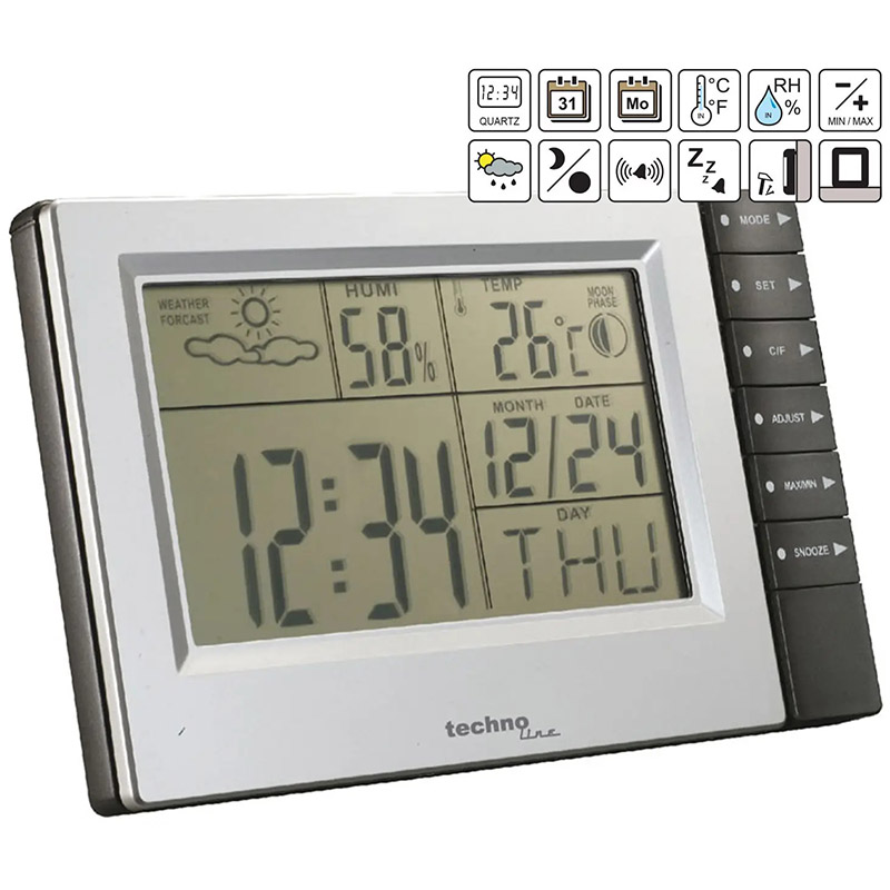 Метеостанція TECHNOLINE WS9121 Silver/Grey Тип електронний