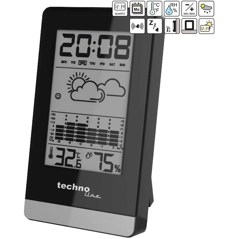 Метеостанция TECHNOLINE WS9125 Black Тип электронный